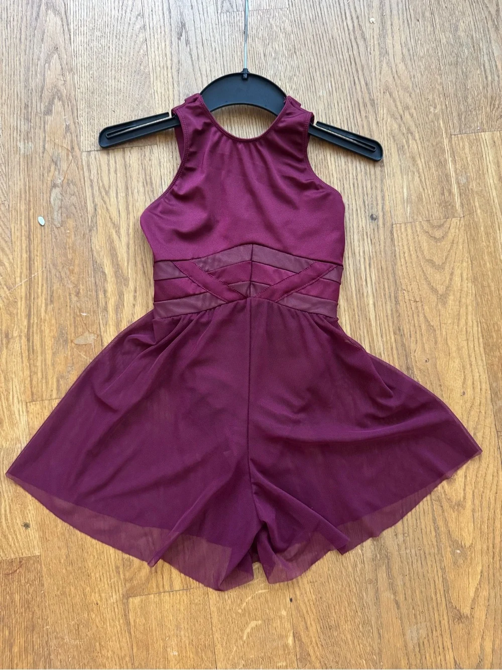 Girls' Burgundy Mesh Panel Dance Dress - Kids Costume
